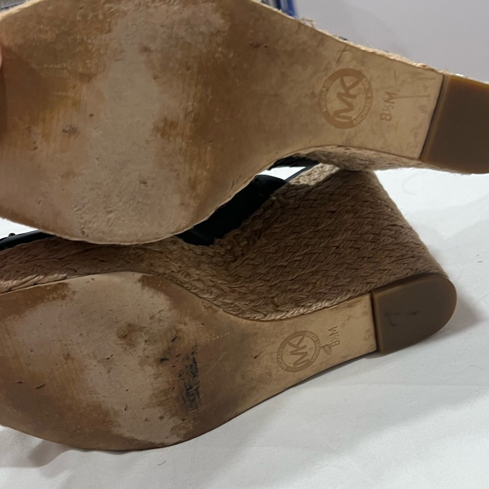 Michael Kors espadrilles woven pump sandals studs and cut outs black leather8.5 - Picture 5 of 6